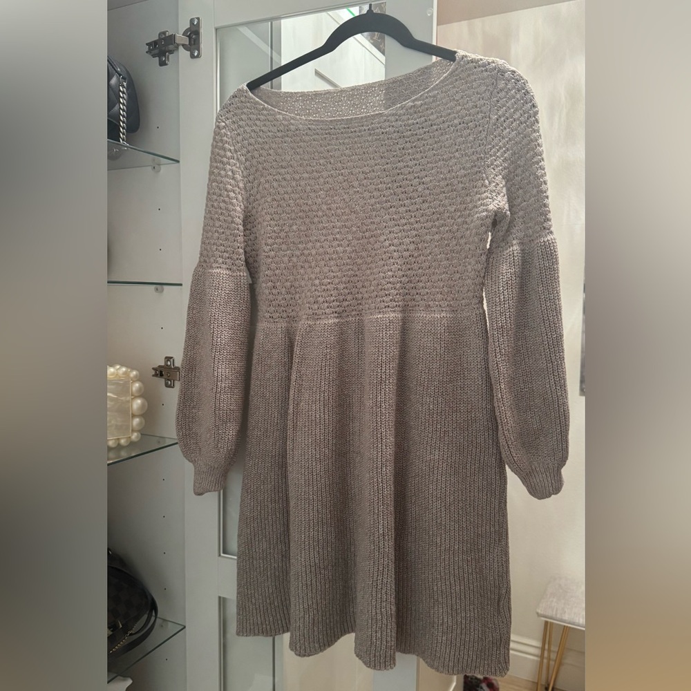 Balloon Sleeve Beige Skater Sweater Dresss - Picture 7 of 7